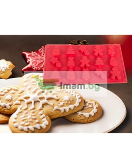 Силиконова форма за коледни сладки 15 броя